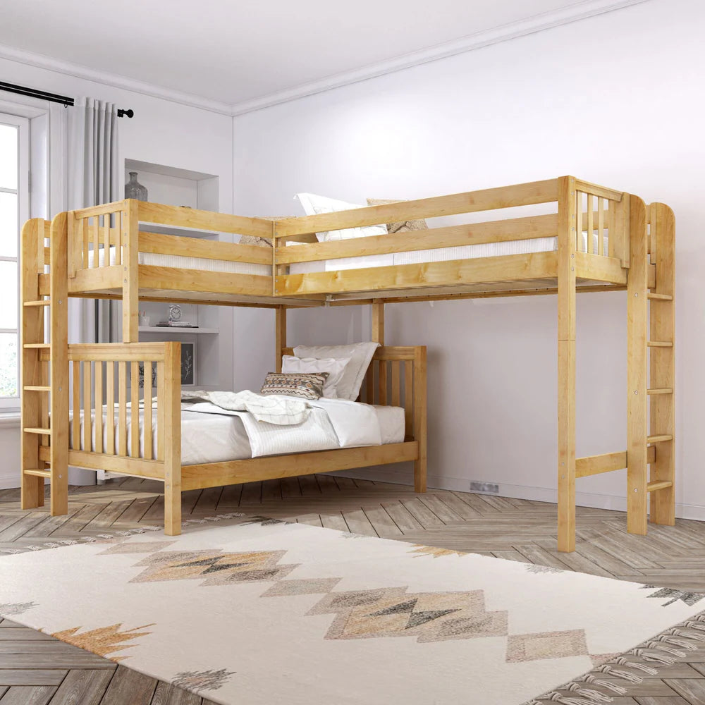 Twin XL over Queen + Twin XL Corner Triple Loft Bunk Bed