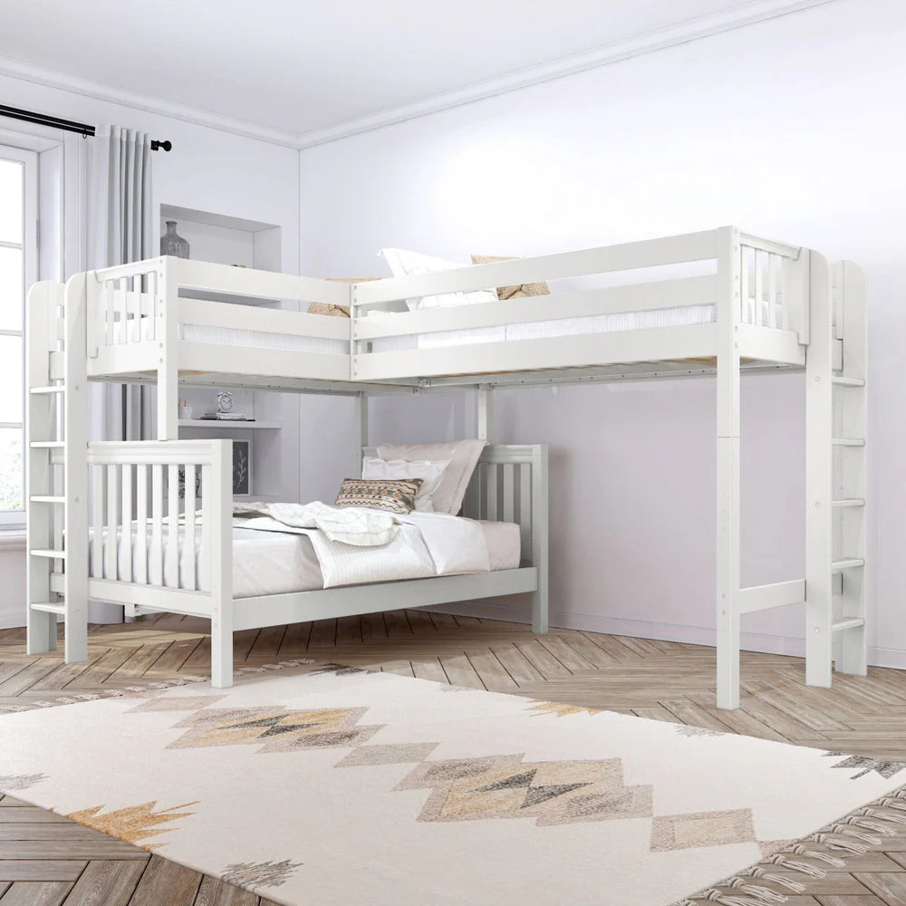 Twin XL over Queen + Twin XL Corner Triple Loft Bunk Bed