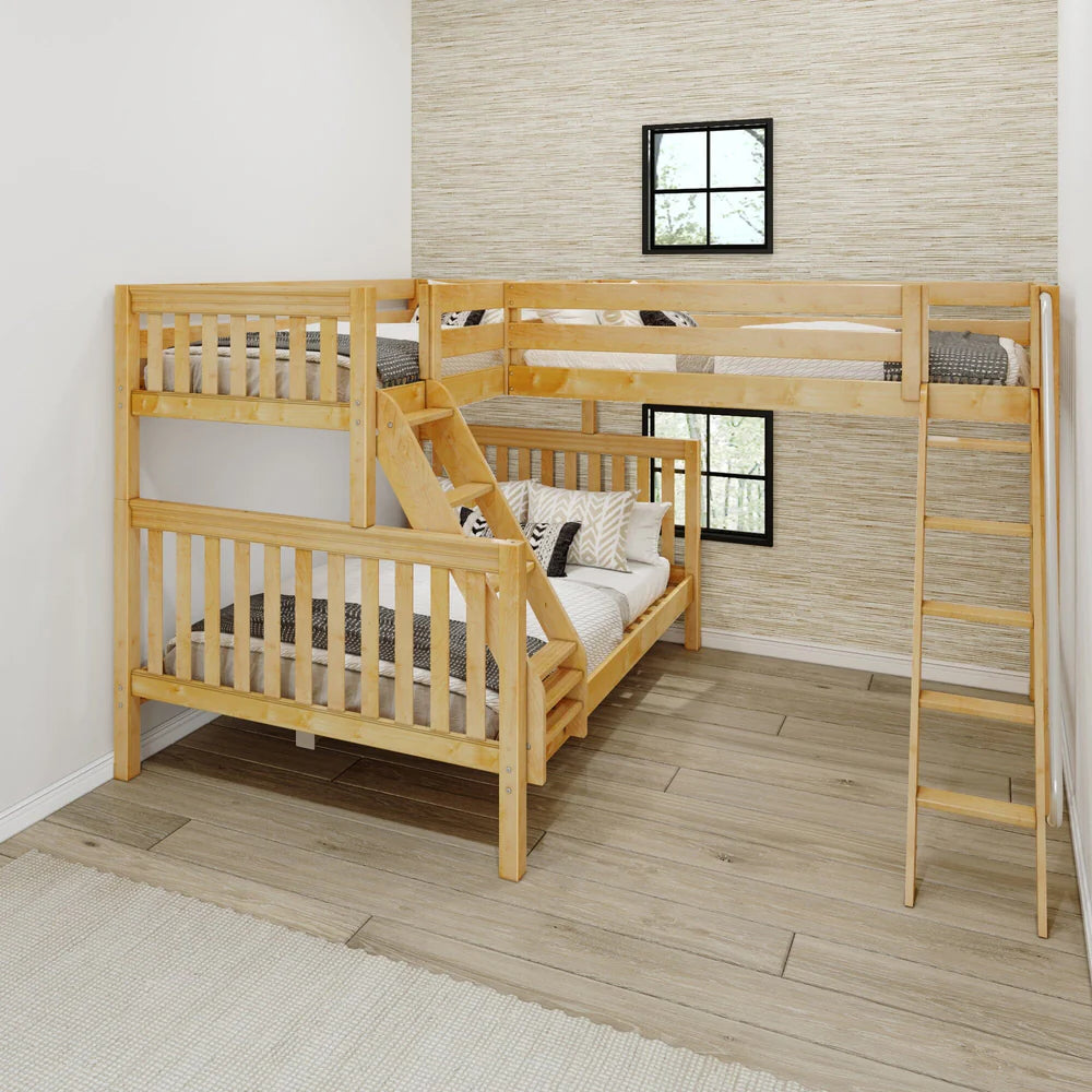 Twin XL over Queen + Twin XL Corner Triple Loft Bunk Bed