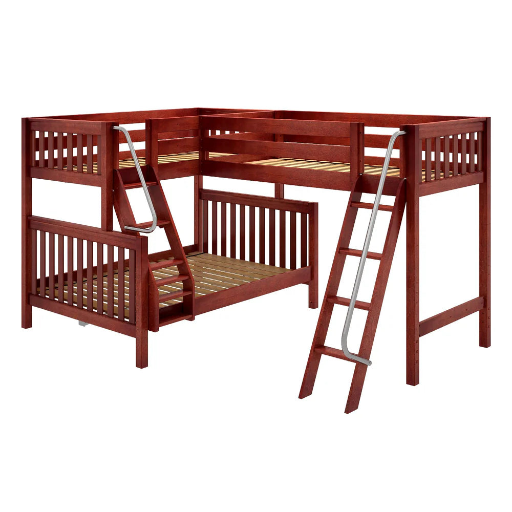 Twin over Full + Twin Corner Triple Loft Bunk Bed