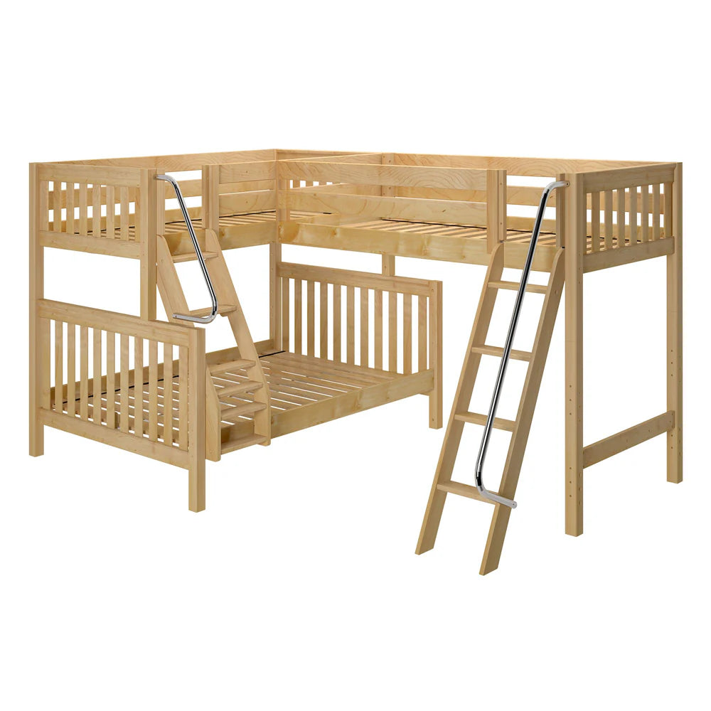 Twin over Full + Twin Corner Triple Loft Bunk Bed