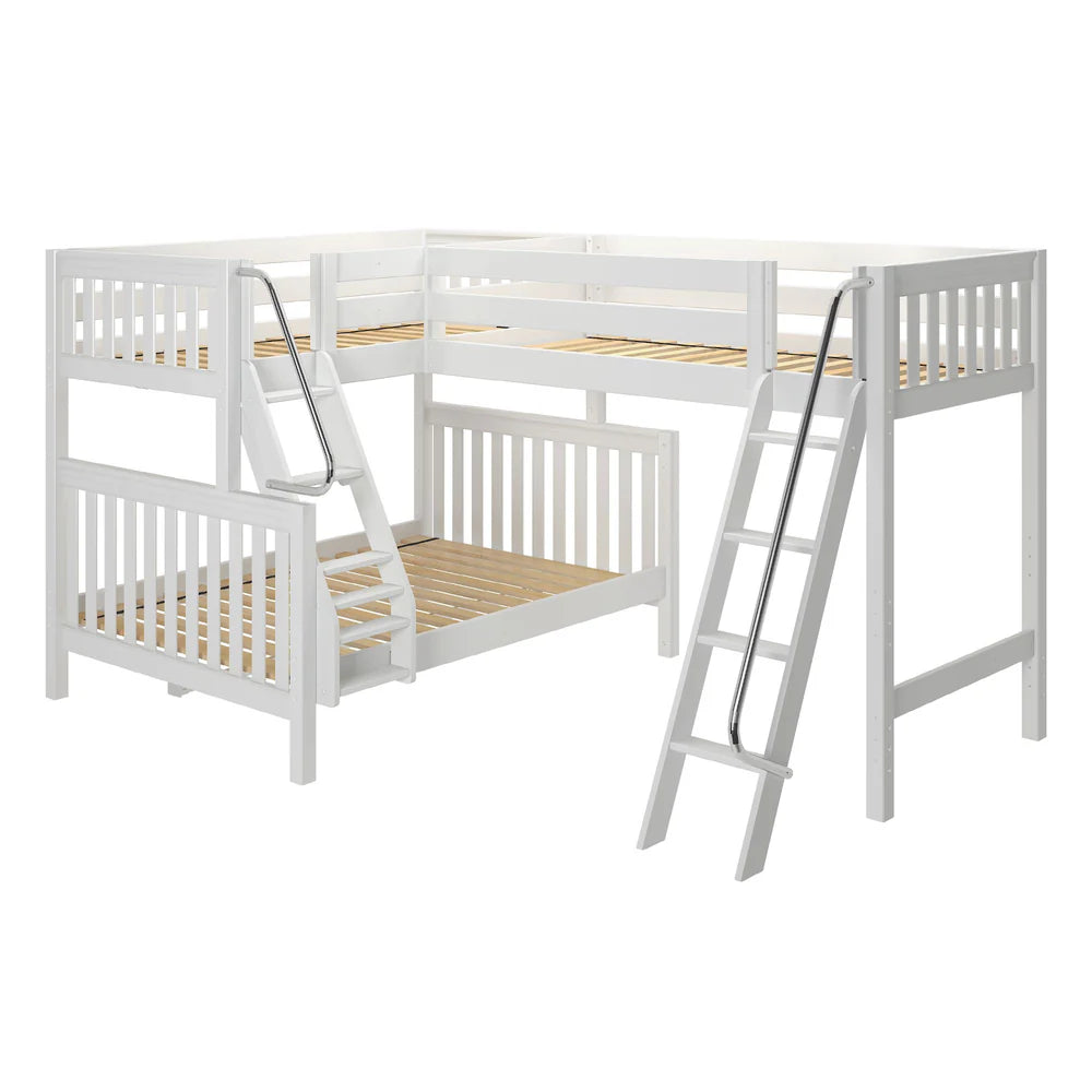 Twin over Full + Twin Corner Triple Loft Bunk Bed