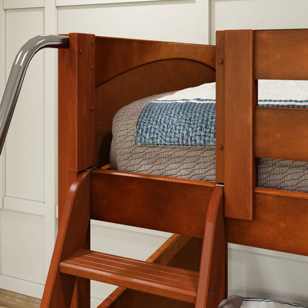 Full + Twin Medium Corner Bunk with Angled Ladder and Stairs on Left