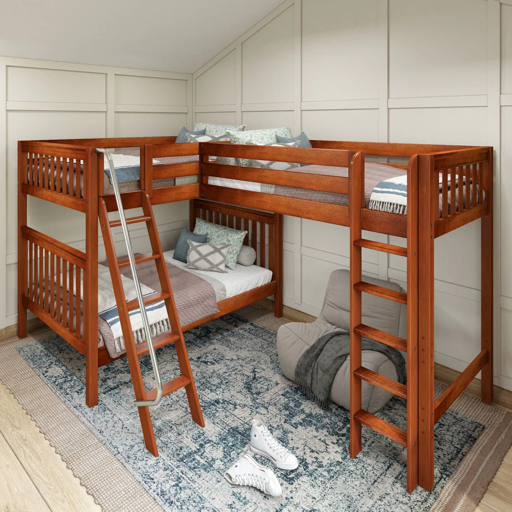 Full + Twin Corner Triple Loft Bunk Bed