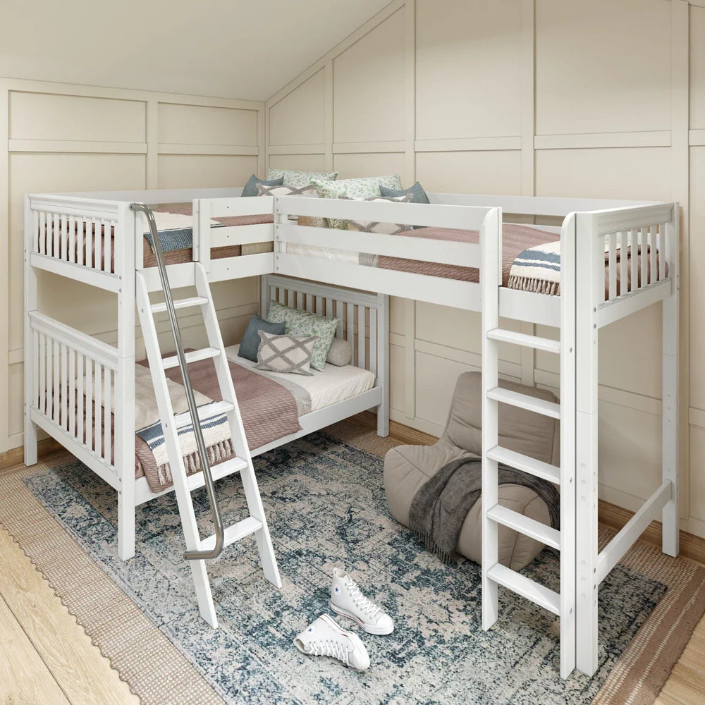 Full + Twin Corner Triple Loft Bunk Bed