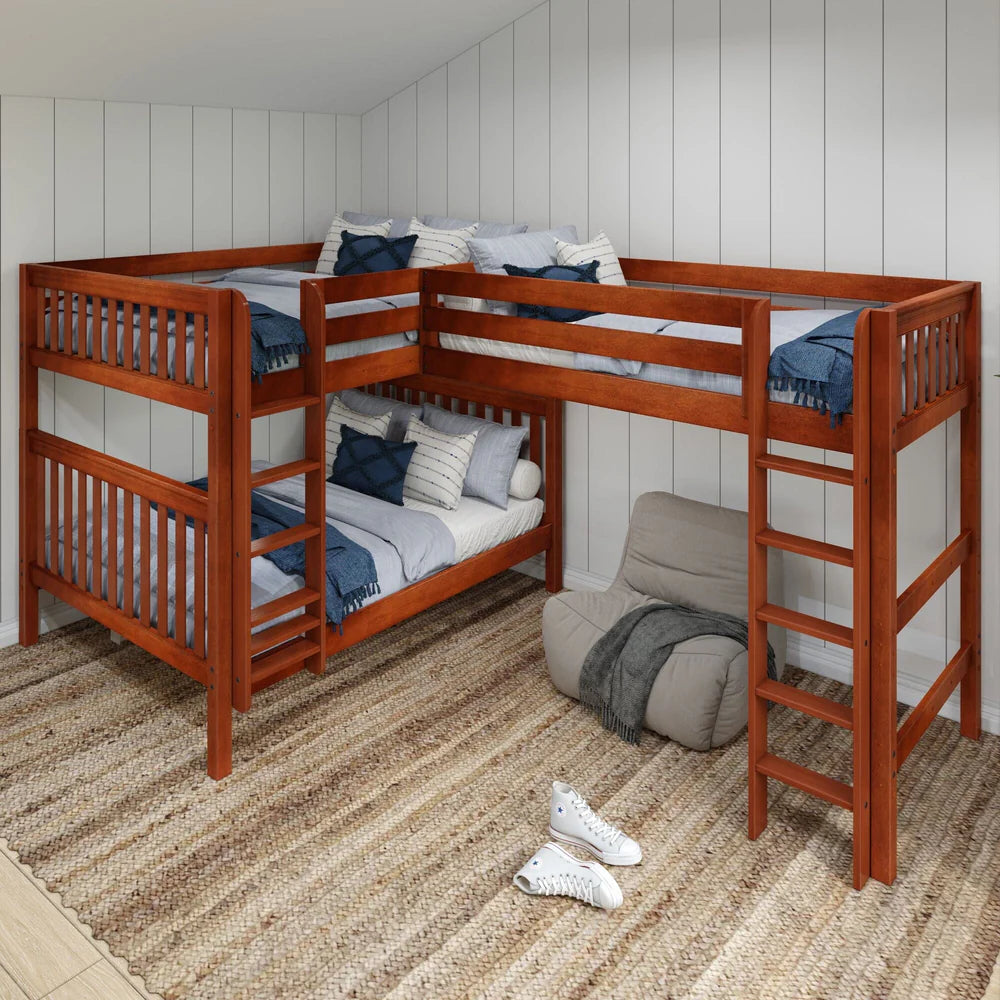 Queen + Twin XL Corner Triple Loft Bunk Bed