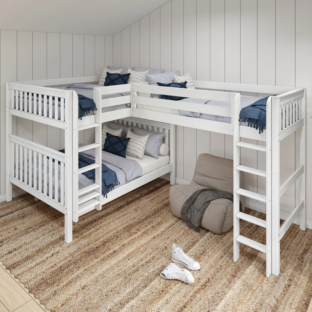 Queen + Twin XL Corner Triple Loft Bunk Bed