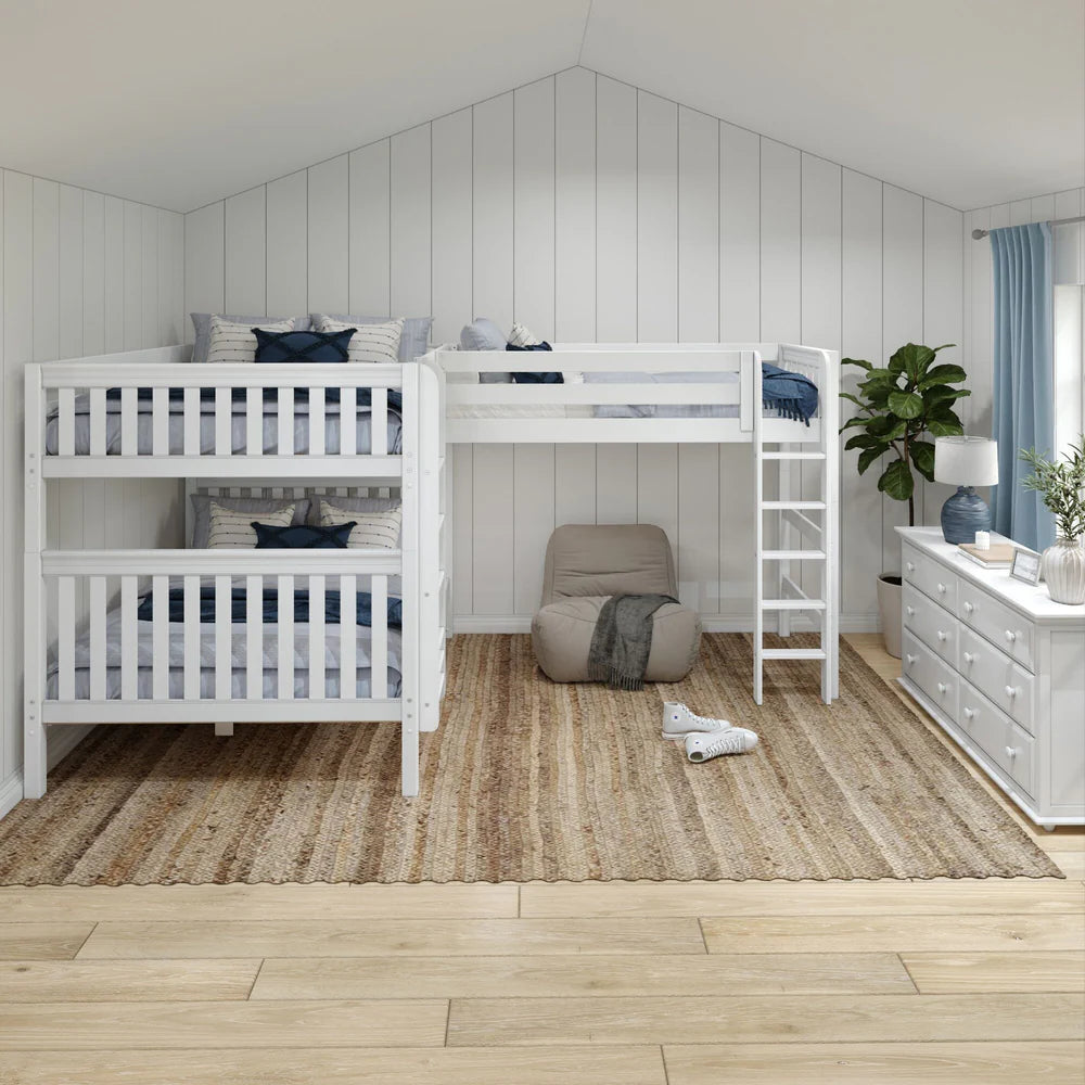 Queen + Twin XL Corner Triple Loft Bunk Bed